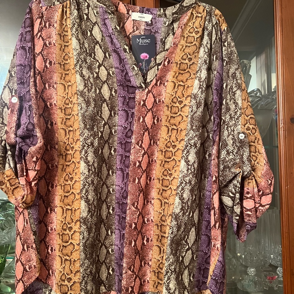 Anthropologie Entro Women’s Snakeprint Blouse Size L